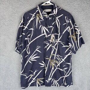 Tommy Bahama Shirt Mens Large 100% Linen Grass Graphic Print Beach Short Sleeve